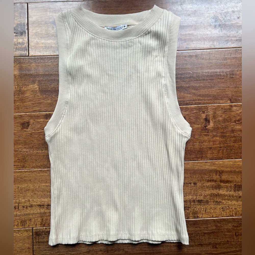 Zara Beige Ribbed Tank Top